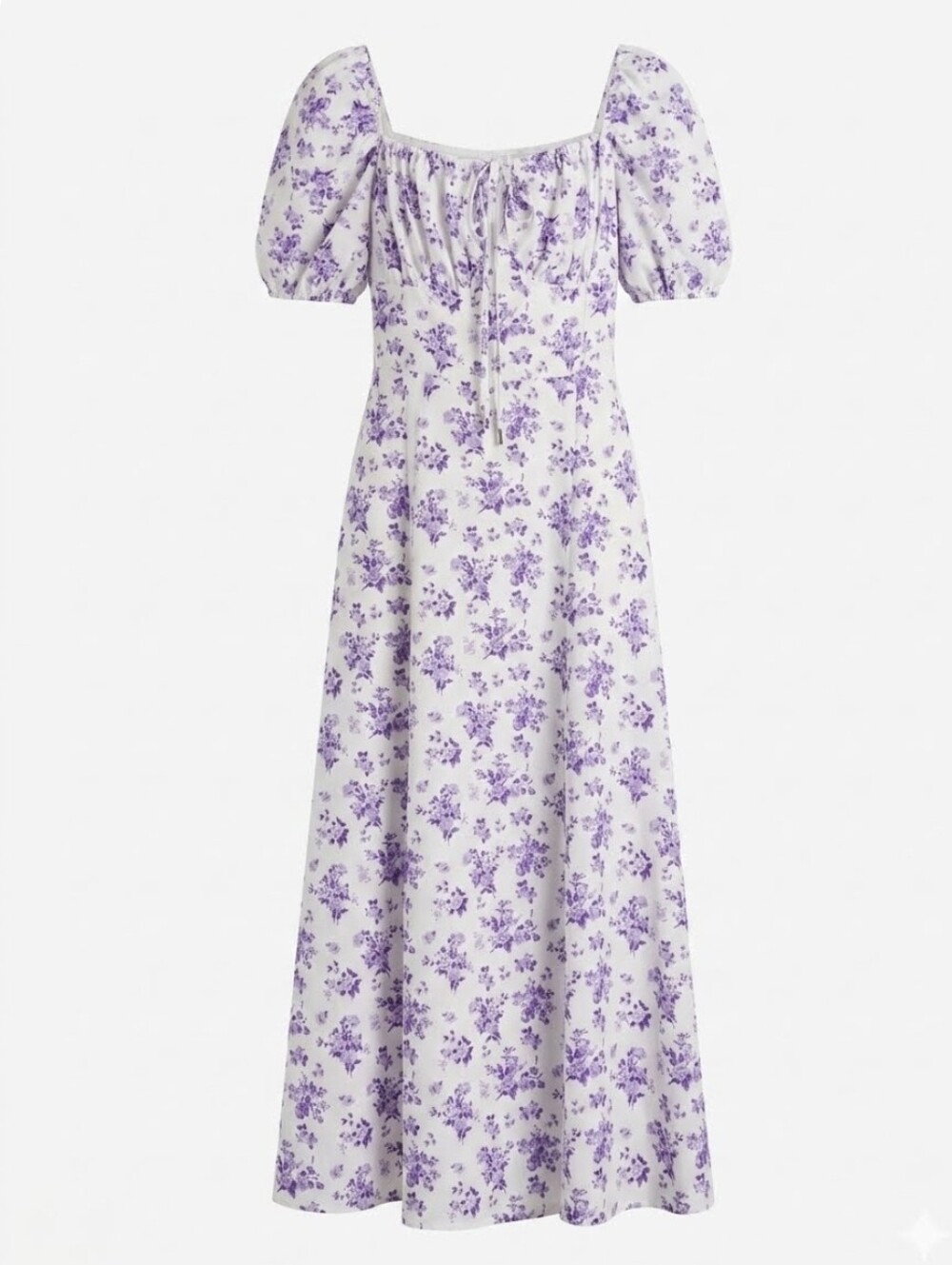 SHEIN White Maxi Dress with Lilac Floral Print and Puff Sleeves